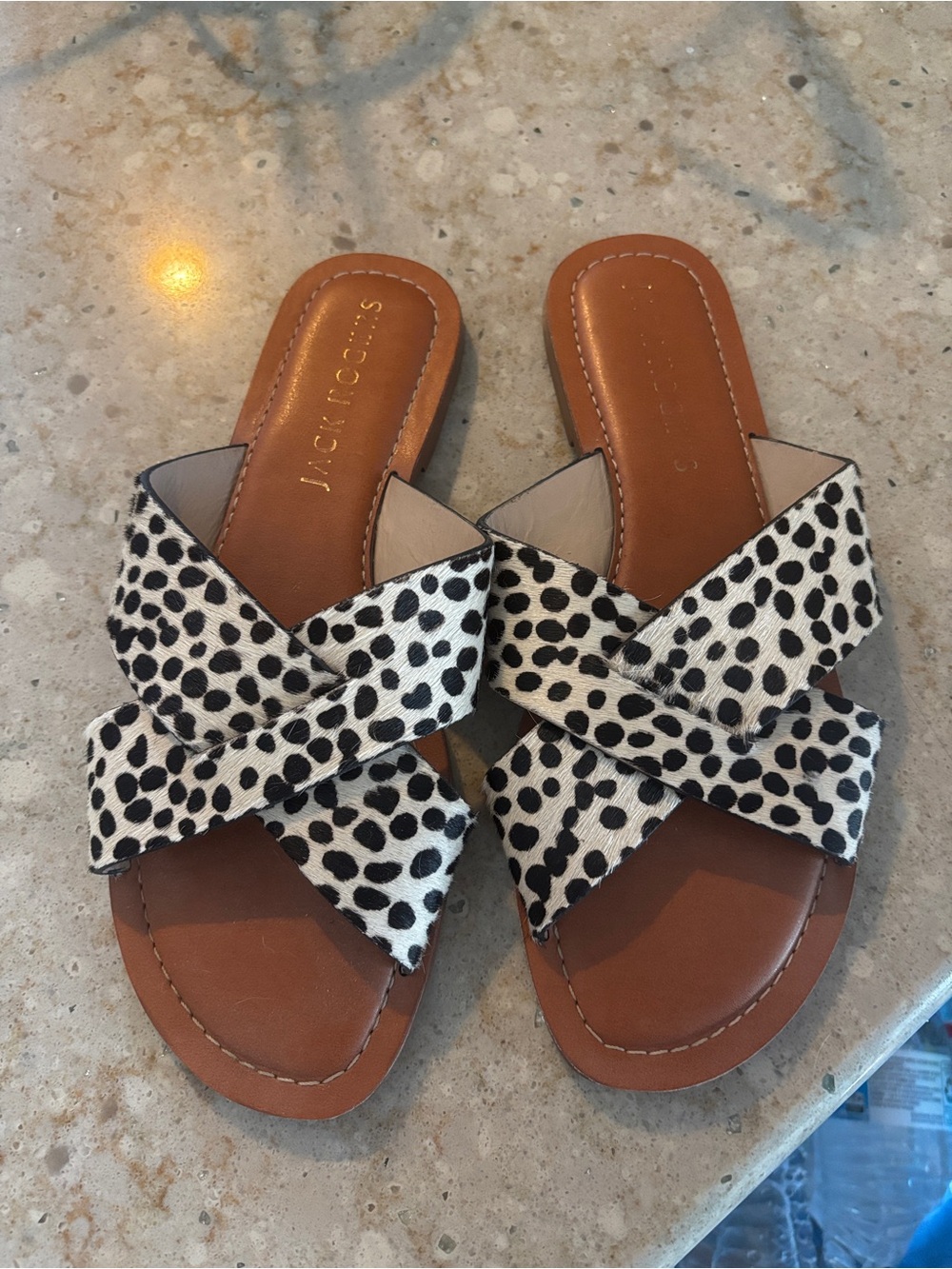 Jack Rogers Black & White Dalmatian-Print Cross Strap Sandals